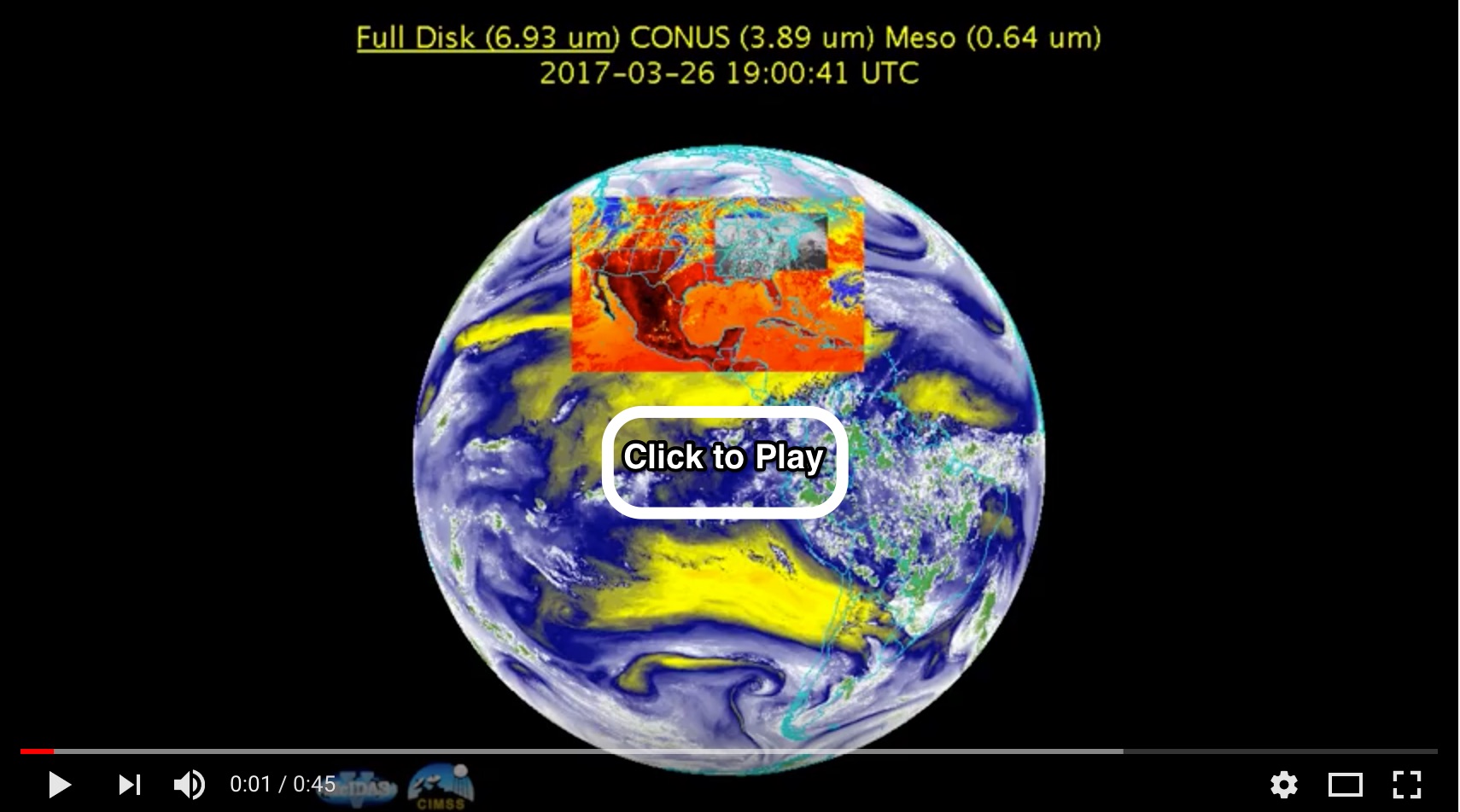 Click to play an animation of of GOES-16 imagery showing its ability to scan three different sectors of the Earth simultaneously. 