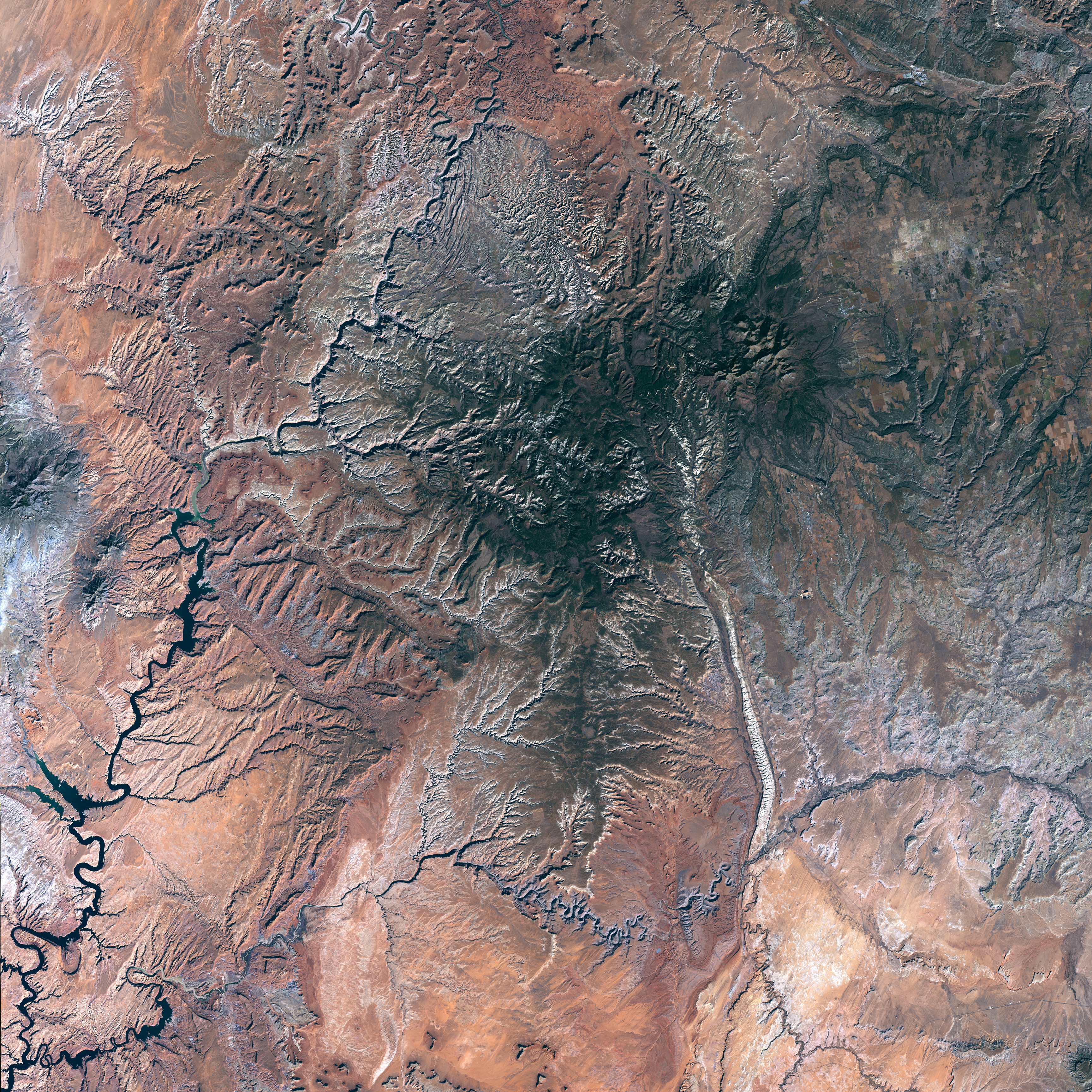 Landsat-8 satellite image of the region encompassing the new Bears Ears National Monument, created under the Antiquities Act by President Barack Obama on Dec. 28, 2016. 