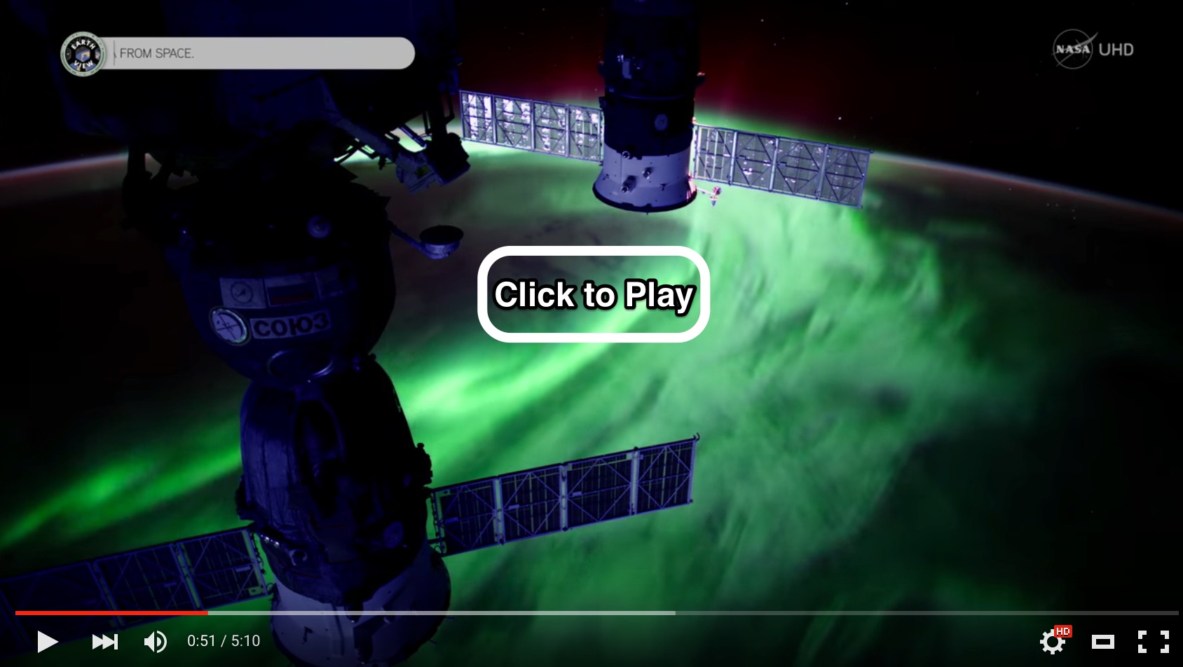 Screenshot from a compilation of ultra-high definition time-lapses of the aurora borealis shot from the International Space Station. (Video: NASA)