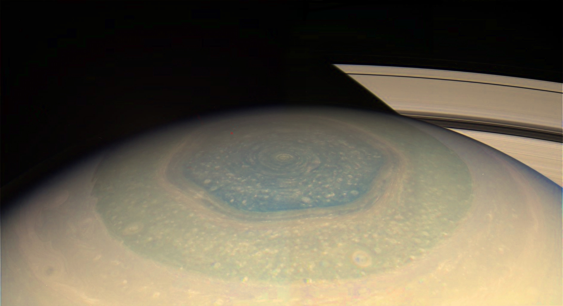 Saturn's north pole hexagon. (Source: NASA)