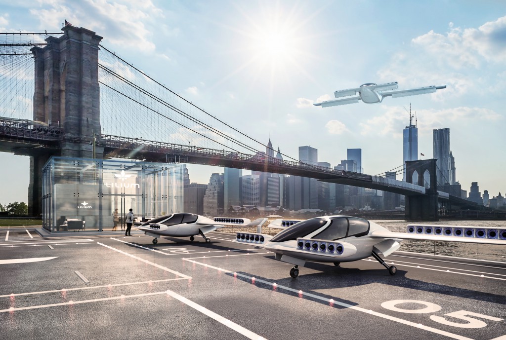 A concept illustration of Lilium Jets acting as air taxis in the future. Credit: Lilium