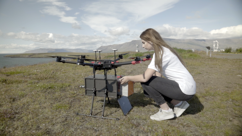 Flytrex delivery drones have already begun delivering customer orders for hot food and electronics from the online marketplace called AHA in Iceland. Credit: Flytrex