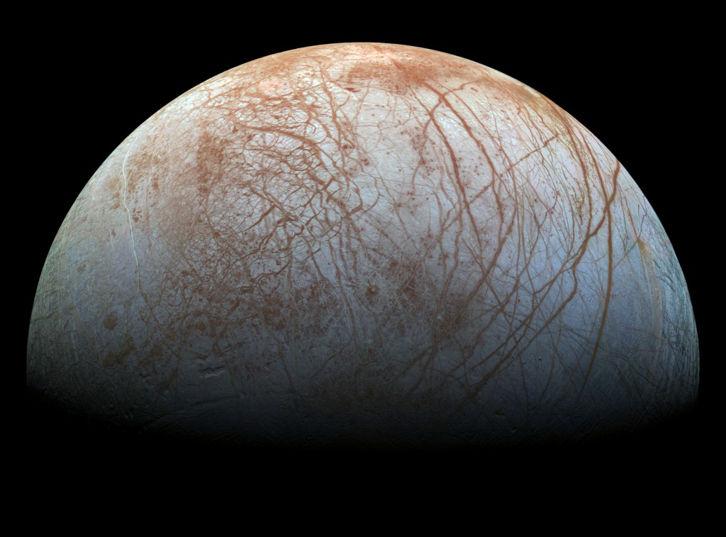 Composite image of the surface of Europa taken by Galileo. NASA