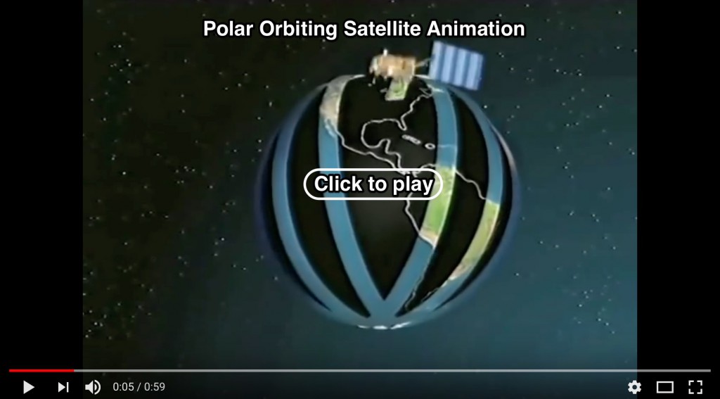 Screenshot from an animation showing how a polar-orbiting satellite like NOAA-20 can take advantage of Earth's rotation to scan the surface. (Source: EUMETSAT)
