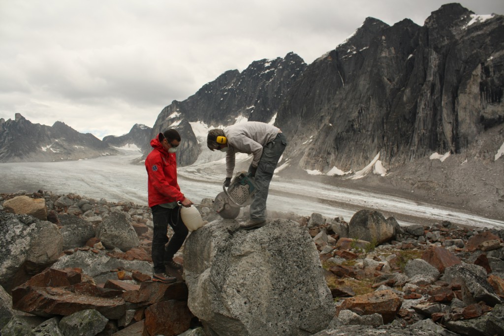 Sampling boulders in Canada's North West Territories, looking for clues to the earliest human migration to the Americas. (Credit Chris Darvill, UNBC and University of Manchester)