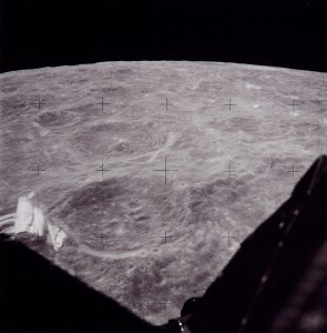 View from one of Eagle's windows during Apollo 11's landing. NASA.