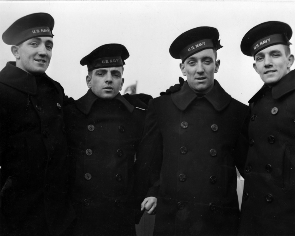  The four Rogers brothers at the commissioning ceremonies for the USS Juneau at the New York Navy Yard Feb. 14, 1942. They are Joseph, Patrick, Louis, and James. Left to right. Credit: U.S. Naval History and Heritage Command