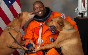 One way to share the feeling of being in space is by using familiar cues: sights, sounds, smells, dogs. (Credit: NASA)
