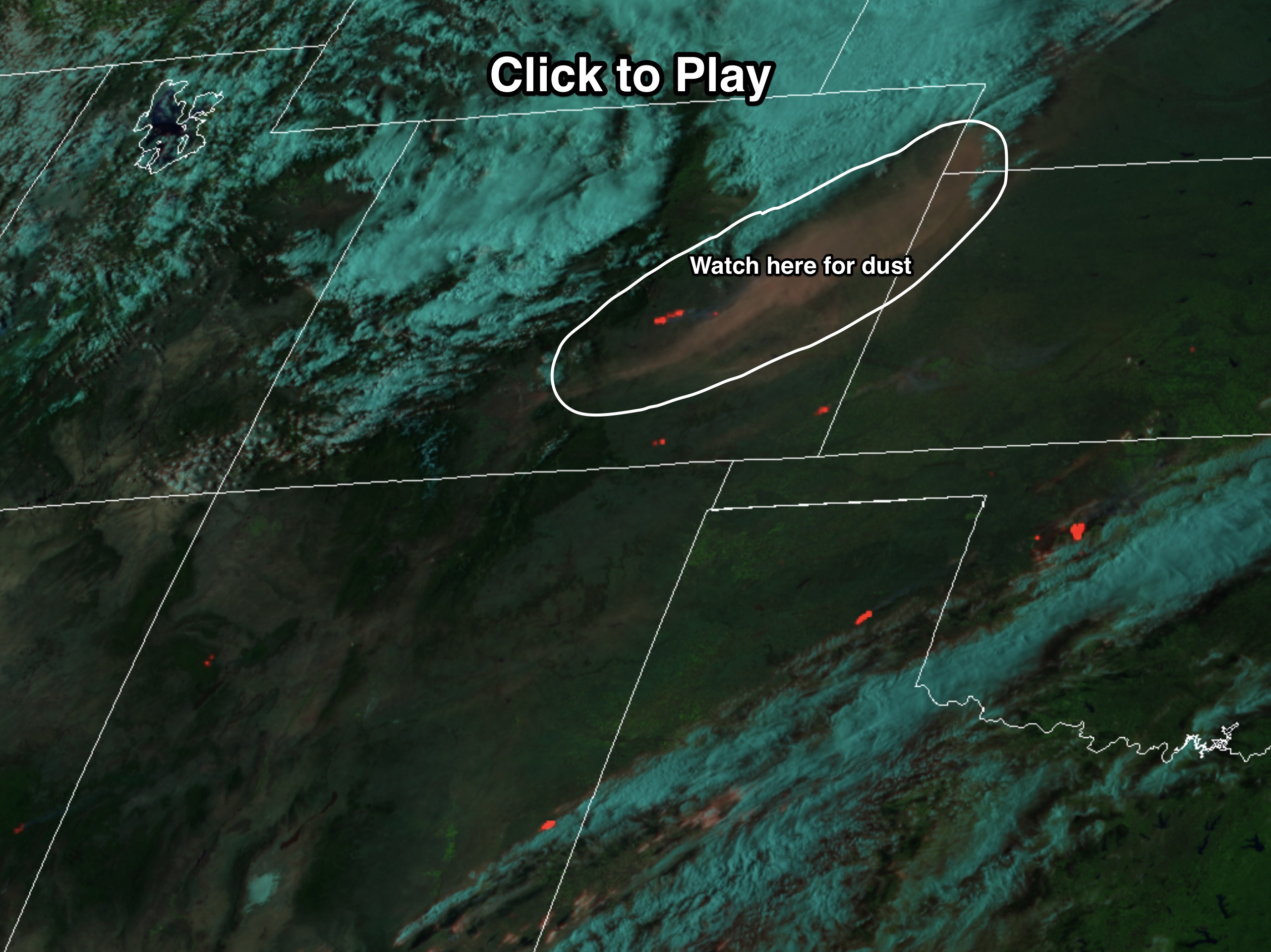 High Plains wildfires and blowing dust, as seen from space.
