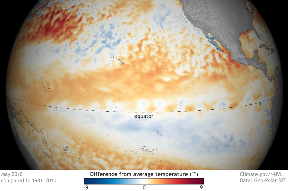 El NiÃ±o is gestating in the Pacific, possibly heralding warmer global temps and extreme weather in 2019