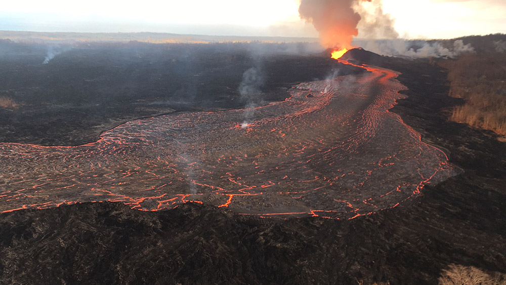 The eruption from Fissure 8 on KÄ«lauea, seen on June 21, 2018. USGS/HVO.