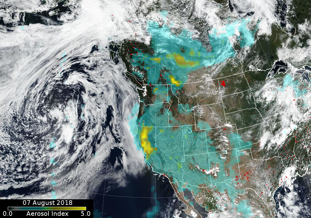 The extent of wildfire smoke across western Norther America.