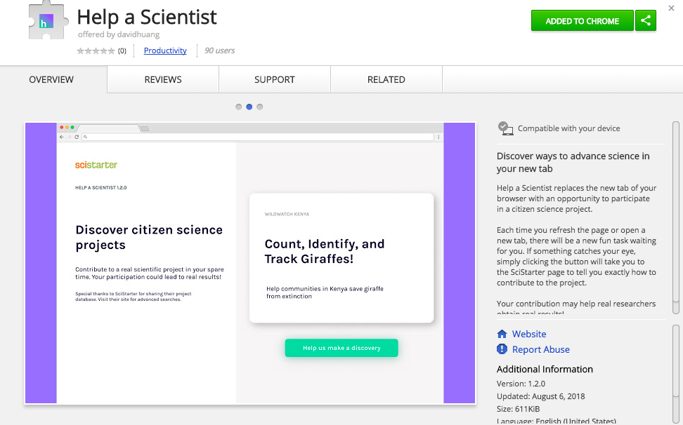 Discover real science projects you can contribute to in your browser's new tab!