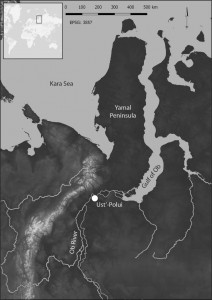 This map shows the regional geography surrounding the Ust’-Polui site. (Credit: U.S. Geological Survey/Journal of Anthropological Archaeology)