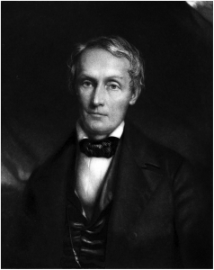 A 19th-century, black and white painted portrait of Samuel Morton.