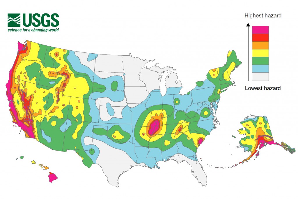 USGS 2014 earthquake hazard map for the United States. USGS.