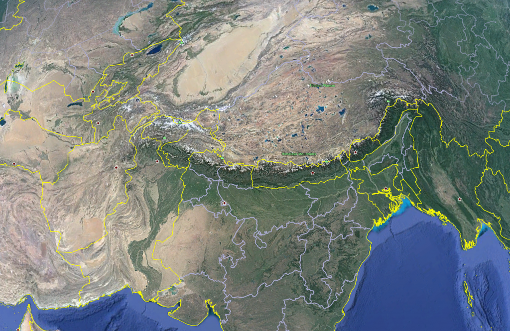The Himalayas are used as a boundary across much of Asia.